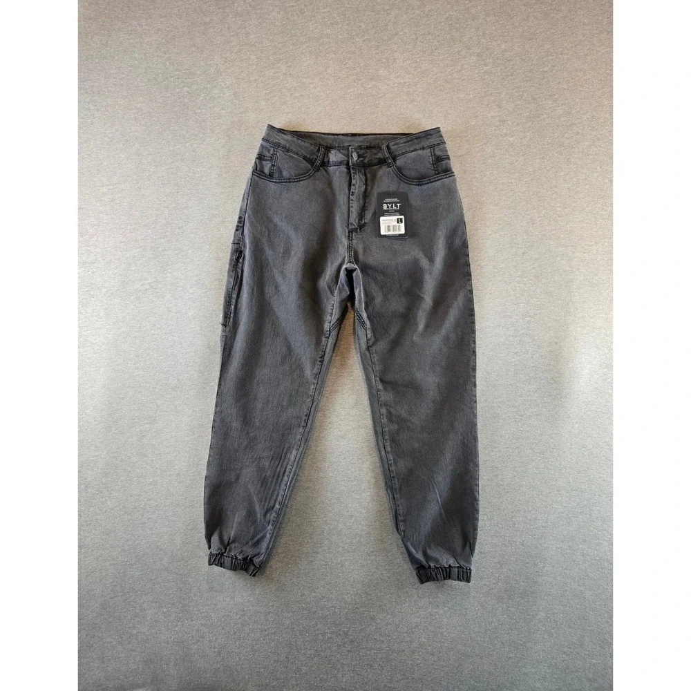 BYLT Coolflex Denim Jogger Mens Size L Washed Charcoal Stretch Tapered NEW!